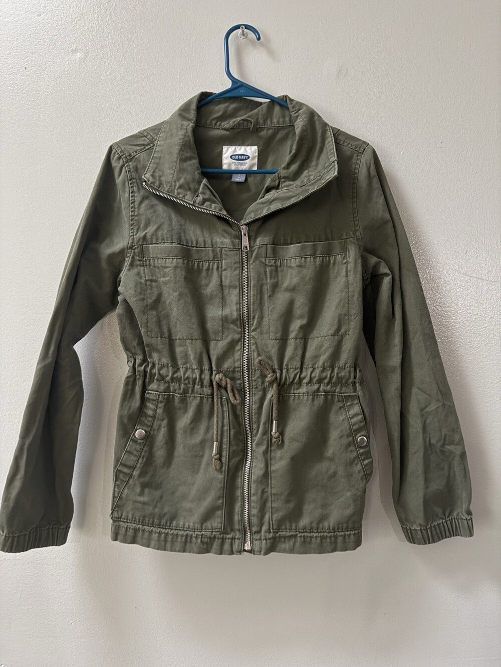 Old Navy Womens Small Military Utility Spring Jacket Green Drawstring Waist Zip
